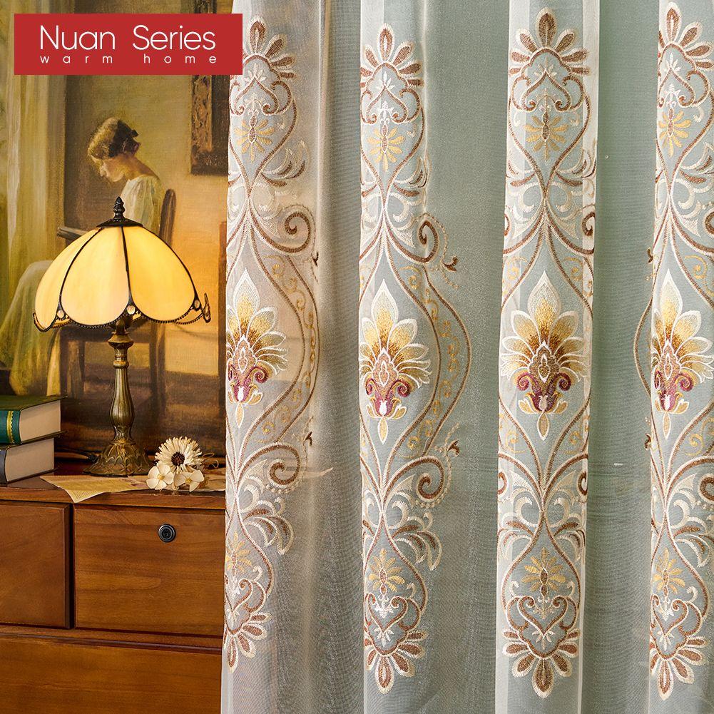 1PC Nuan Series European Style High-end Tulle Embroidered Sheer Curtains for Living Room Bedroom Balcony Window Home Decor