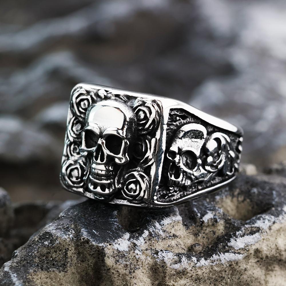 European and American Personalized Titanium Steel Retro Ring Made of Old Rose Skeleton Men's Ring