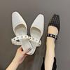Woven Retro Sandal Slippers Female Outer Wear 2024 Summer Low Versatile Pointy Head Belt Buckle Baotou Half Drag Mary Jane Shoes