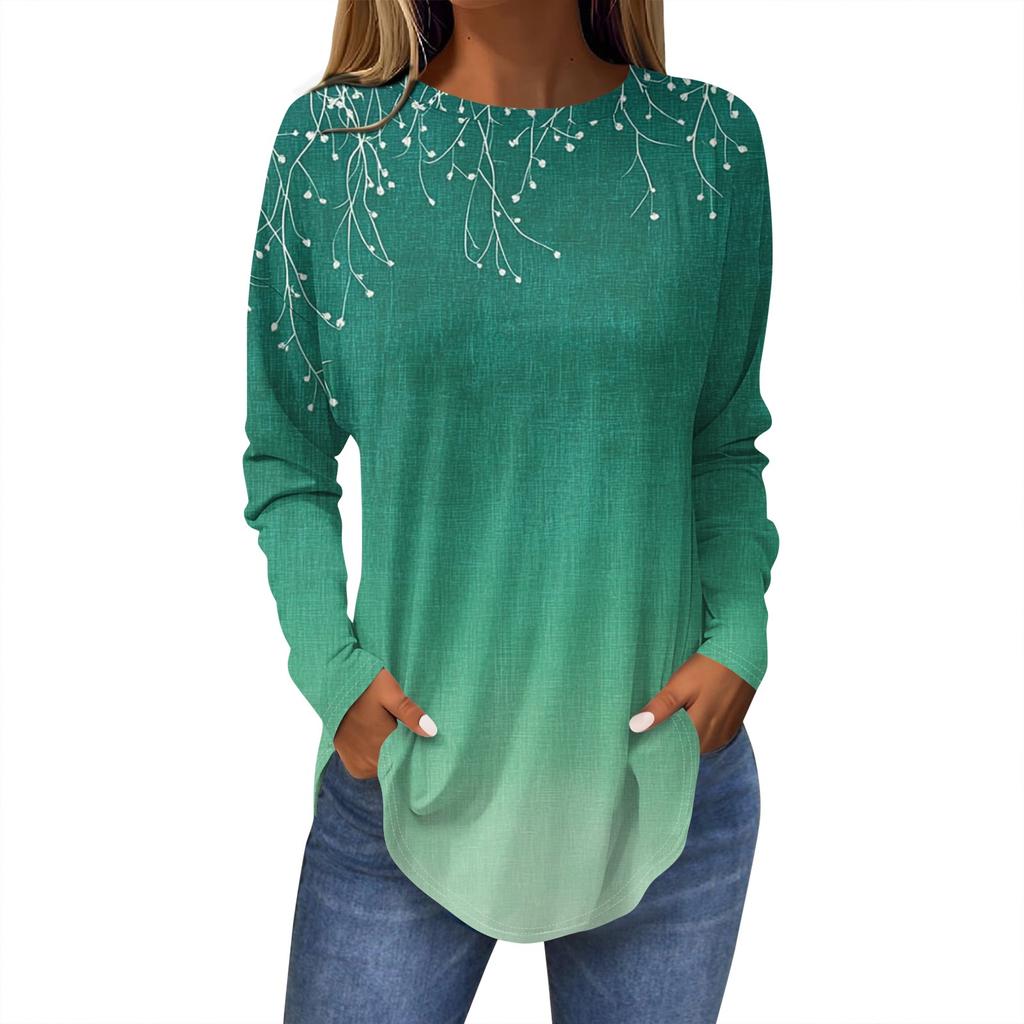 Damen T-Shirt mit Rundhalsausschnitt, lockerer Schnitt, langärmelig, Top, Pullover