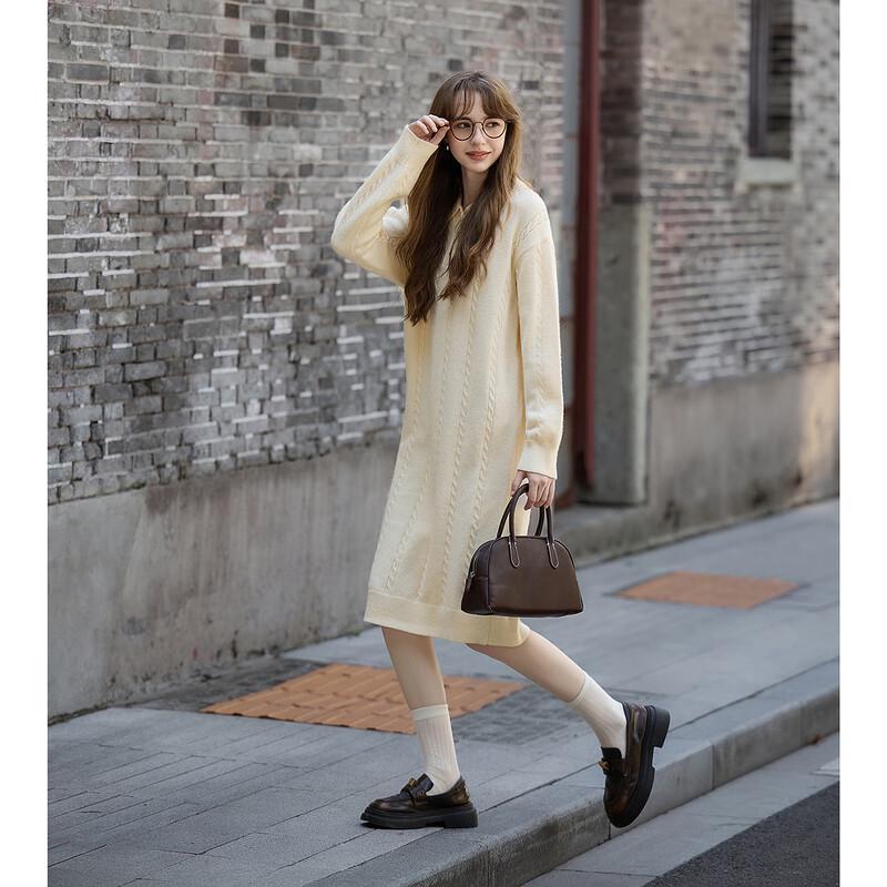 TonLion Women's Polo Collar Long-Sleeve Knit Dress