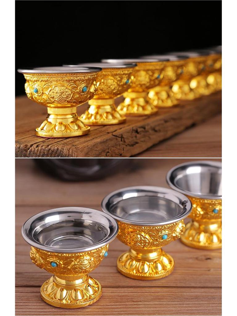 Bofu Auspicious Symbols Water Offering Cups Set with Liner - Holy & Purifying Dharma Protector Bowls