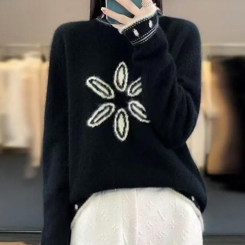 Svetr pro ženy Podzim Zima Zesílený Pulovr Teplý Pletený Pružný Dlouhý Rukáv Nadměrný Svetr Topy