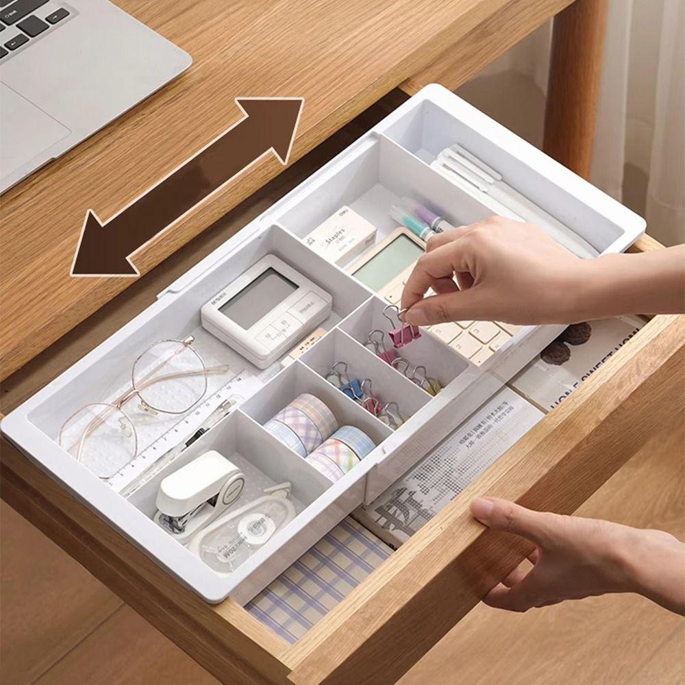 Adjustable Telescopic Drawer Storage Container Plastic Retractable Telescopic Box  Desktop Storage