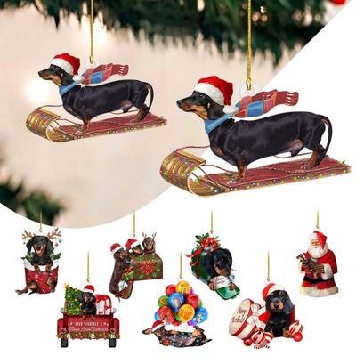 Kordon ile Asılı Kolye Hayvan Karikatür Noel Akrilik Mutlu Kızak Köpek Şekli Kolye Dekor