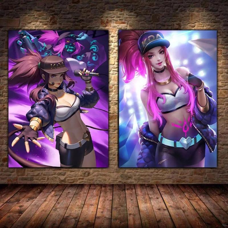 Hra League Of Legends Figurka KDA Plakát LOL Evelyn Kasha Ahri Sexy Dívka Plátno Malba Neonový Styl Nástěnné Umění Obrázky Domácí Dekorace