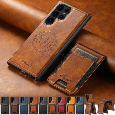Funda de Cartera para Teléfono con Tarjetero de Cuero, Cubierta de Bolsillo Magnético Magsafe, Carga Inalámbrica para Samsung Galaxy S26Ultra S25Plus S24