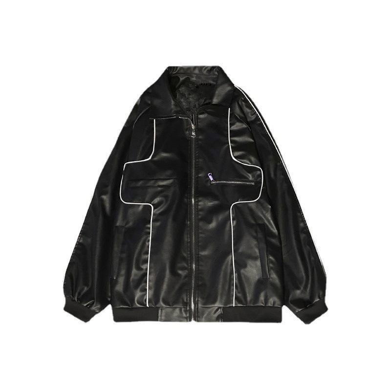 

Весенне-осенняя куртка из искусственной кожи в стиле мотоцикла, американская ретро-свободная куртка, модная бейсбольная форма для пар для мужчин 2XL