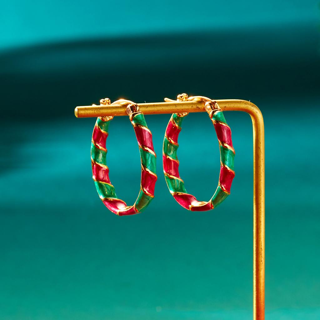 Merry Christmas Colorful Earrings Ear Hoop for Women Minimalist Red Green Twist Round Circle Earring for Women Girl New Year Xmas Jewelry Gifts