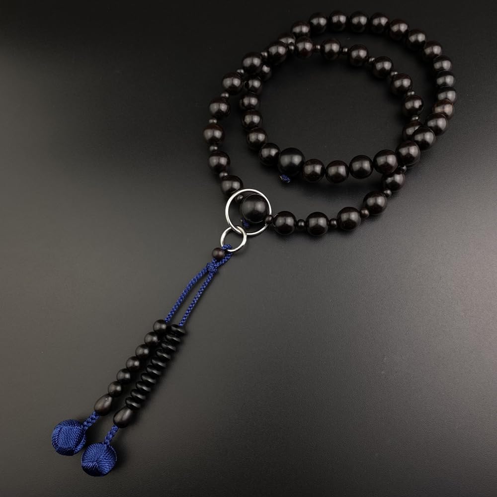 [WONDERFUL LOTUS Myo  Lotus  Flower] Men's Jodo Buddhist Prayer Beads, Formal Daily Prayer Beads, Ebony with Silver Rings, Sanman Jodo Style, Stylish