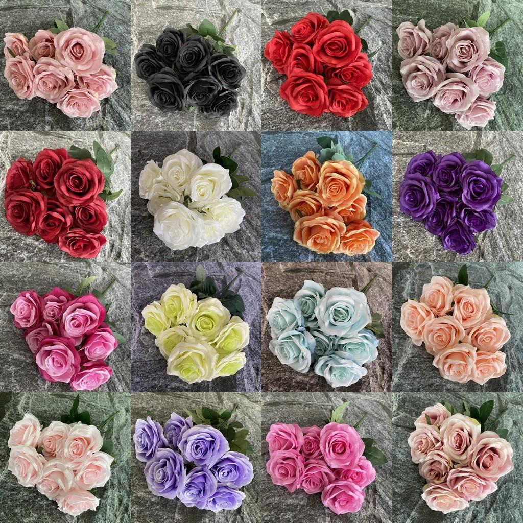 Silk 7 Branch Realistic Artificial Roses Wedding Photography Props Home Decor