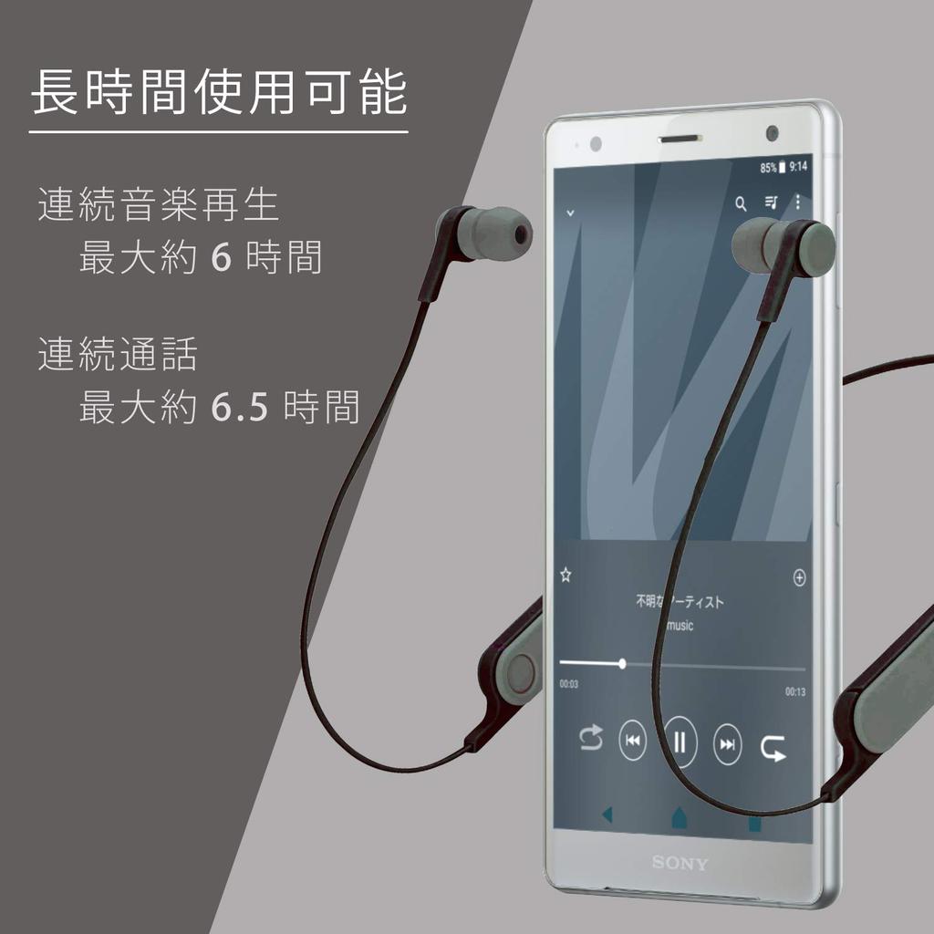 ELECOM Bluetooth 6 Hours of Continuous Music Smoke Black Earphones, 1-Button Operation, Playback, (LBT-HPC14AVBK)