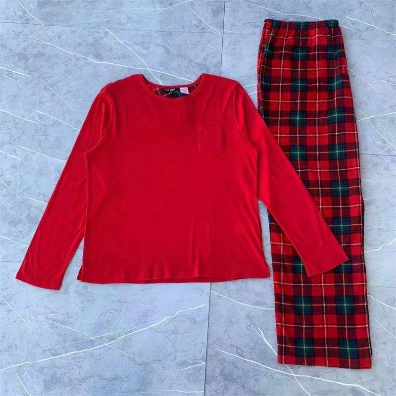 

European and American Single Collar Brushed Home Wear Women s Pajamas Suit Round neck red L