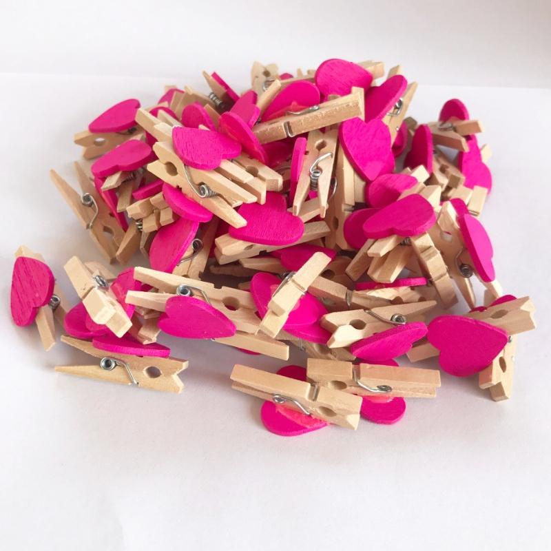 10/20pcs Red Heart LoveWoodenClothes Photo Paper Peg Pin Mini Clothespin Postcard Clips Home Wedding Valentine's Day Decorati