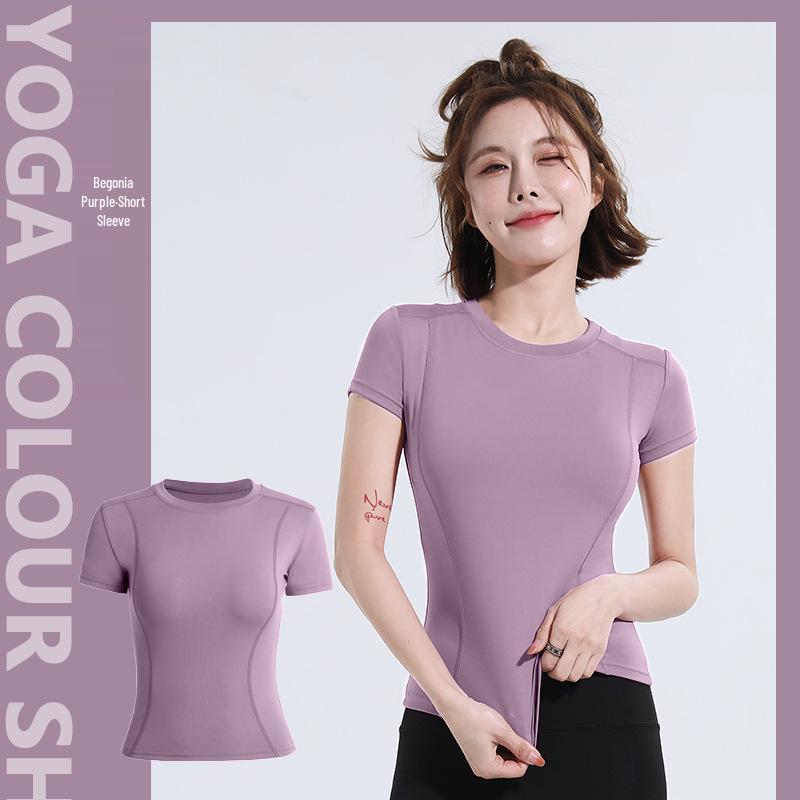 

Женская облегающая быстросохнущая футболка для занятий йогой и фитнесом - короткий рукав, впитывающий пот беговой топ XL