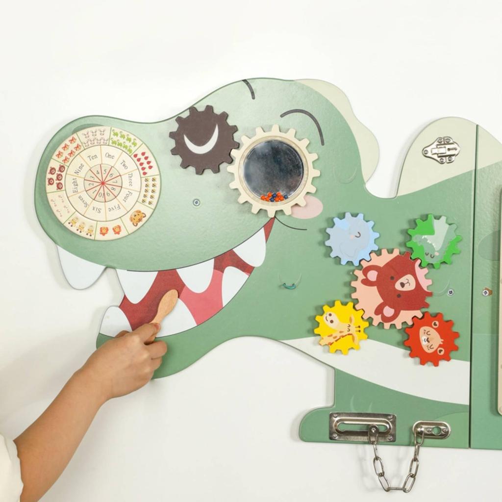 Dinosaur Wall Busy Board Educational Interactive Wood Activity Center for