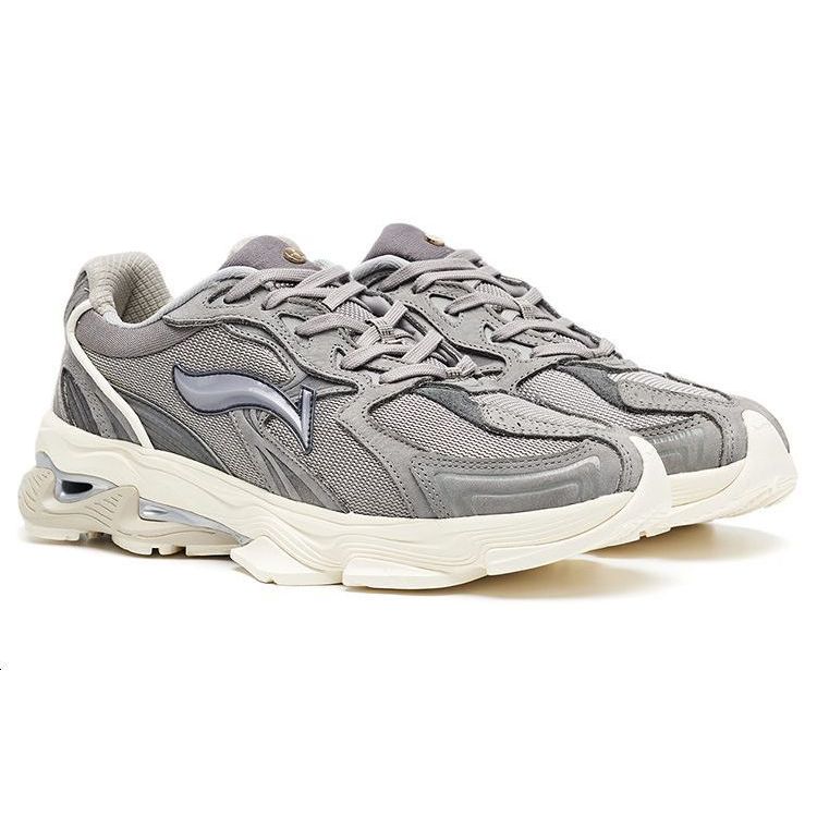 Li-Ning 1990 Suede Casual Retro Shock Absorbing Non-Slip Wear-Resistant Low-Top Running Shoes Men sneaker Fog-Gray ALFR119-2