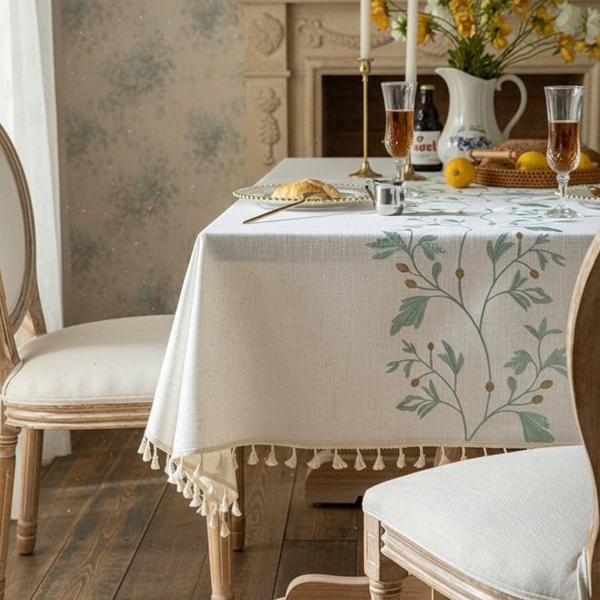 European pastoral embroidery tablecloth, embroidery craft tassel edge rectangular coffee table cloth, waterproof dining table cloth
