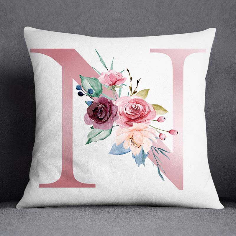 Floral Alphabet Pattern Decorative Pillowcase Square Pillowcase Home Office Decorative Cushion Cover