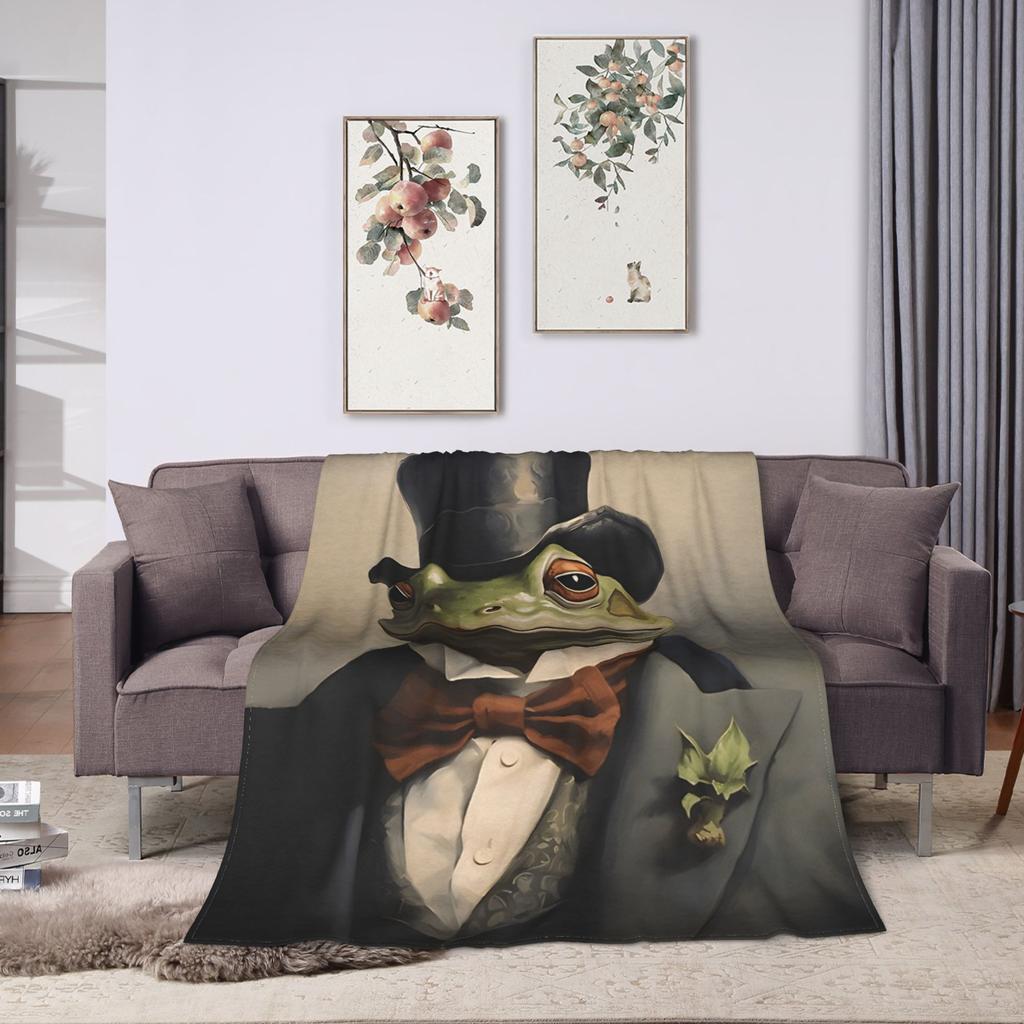 Gentleman Frog Warm Soft Blanket  Girls Boys Plush Throw Blanket Funny Bedroom Flannel Bedspread Sofa Bed Cover