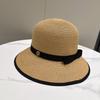 New Empty Top Straw Hat Women's Summer Sand Swimming Beach Sunshade Sunscreen Foldable Big Head Circumference Fashion Bow Straw Hat
