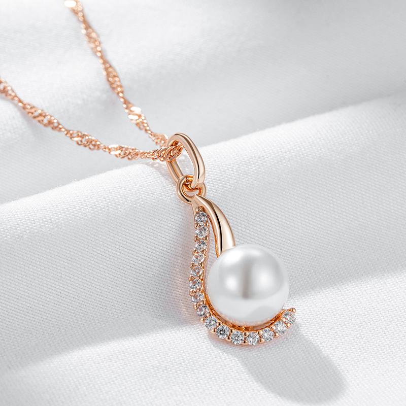 Luxury  Rose Gold Color Pendant Necklace For Women Unique Geometric Pearl Pendant Bride Daily Fine Jewelry  New