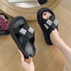 Outer Wear One Word Slippers Summer Muffin Thick Bottom Rhinestone with Skirt Wear Thin Beach Sandals Female Fashion Women Summer Breathable Shoes