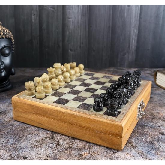 

Шахматный набор Crocon из мрамора и дерева – Дорожная шахматная игра 6 дюймов с фигурами, изготовленными из камня, размер 6x6 дюймов