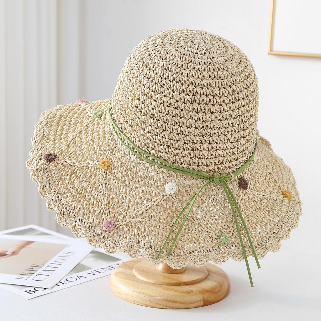 Cappello da sole estivo da donna in paglia, pieghevole, traspirante, con tesa larga, per viaggi e vacanze