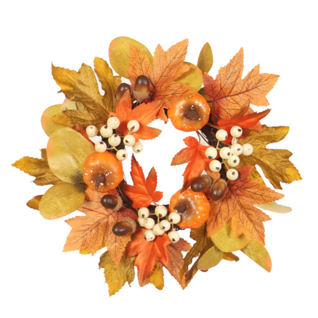 30cm Artificial Maple Leaves Candle Ring Candle Wreath Ring for Thanksgiving Centerpiece Table Decoration