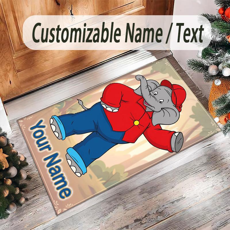 Personalized Crystal Velvet Carpet Custom Name Text,Benjamin Blümchen Anti Slip Area Rug For Home Decoration
