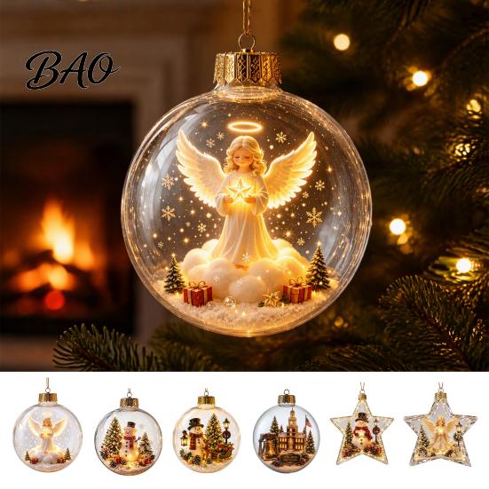 Decorative Pendants for Bedroom Lighted Christmas Star Ornaments Holiday Tree Decoration, Acrylic Shatterproof Hanging Decor Seasonal Wall Fireplace