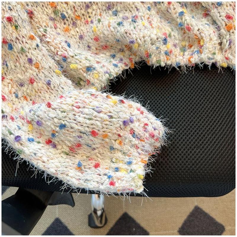 Weicher Wachsartiger Bunter Punkt Kurzer Pullover für Damen Winter Schick Gestricktes Design Regenbogen Süßigkeiten Oberteil
