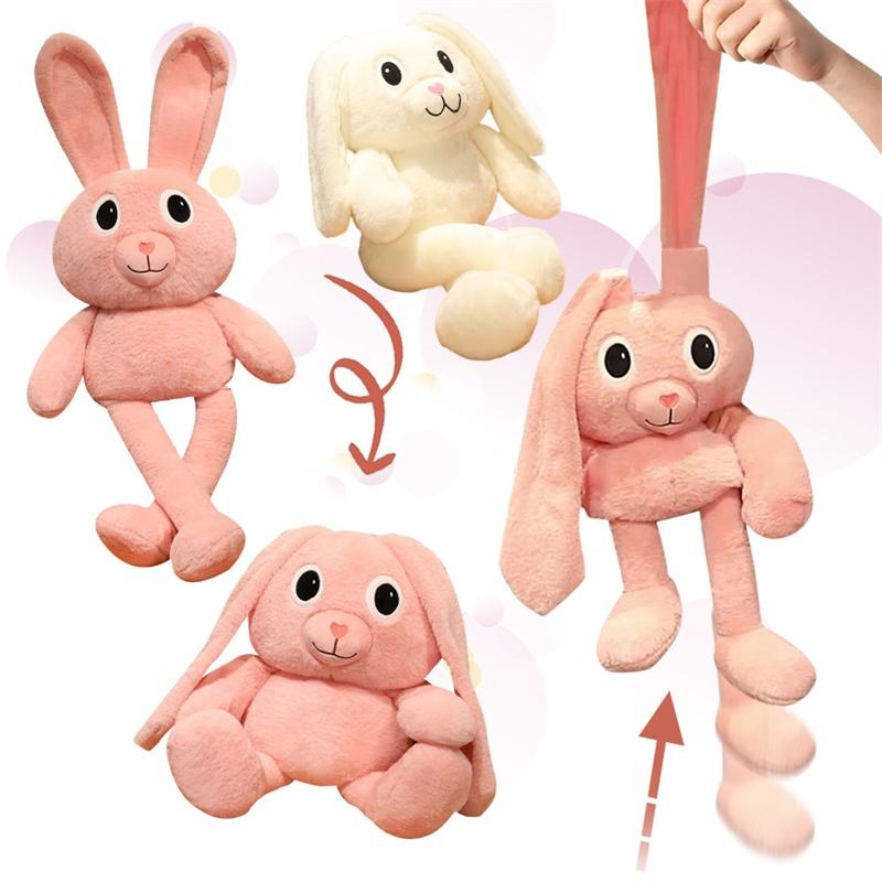 Adorable Pink And White Stuffed Bunny Toy For Girls Plush Rabbit Doll With Long Ears