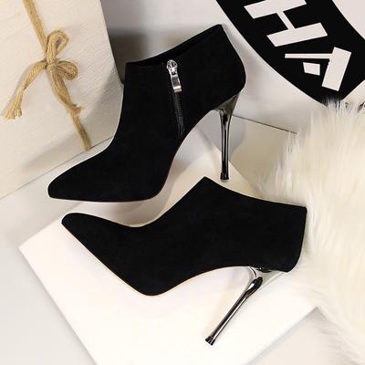 Womens European and American Fashion Simple Thin Heel Ultra-high Heel Pointy Fleece and Short Boots