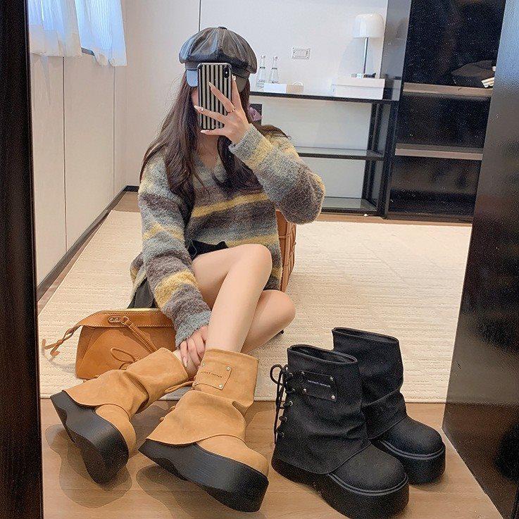 After the Height Increase, the Small Pants Straps, the New Platform Martin Boots, Women's Retro 2025 Big Head and Short Boots, Spice Girls Autumn