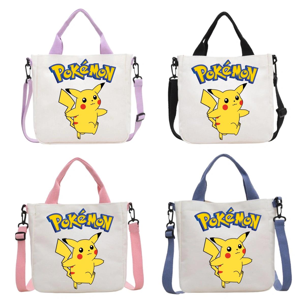 

Pokemon Canvas Crossbody Bag Pikachu Cartoon Pattern Print Handbag Fashion Portable Large Capacity Travel Shopping Storage Kid Friendly Entertaining Pink