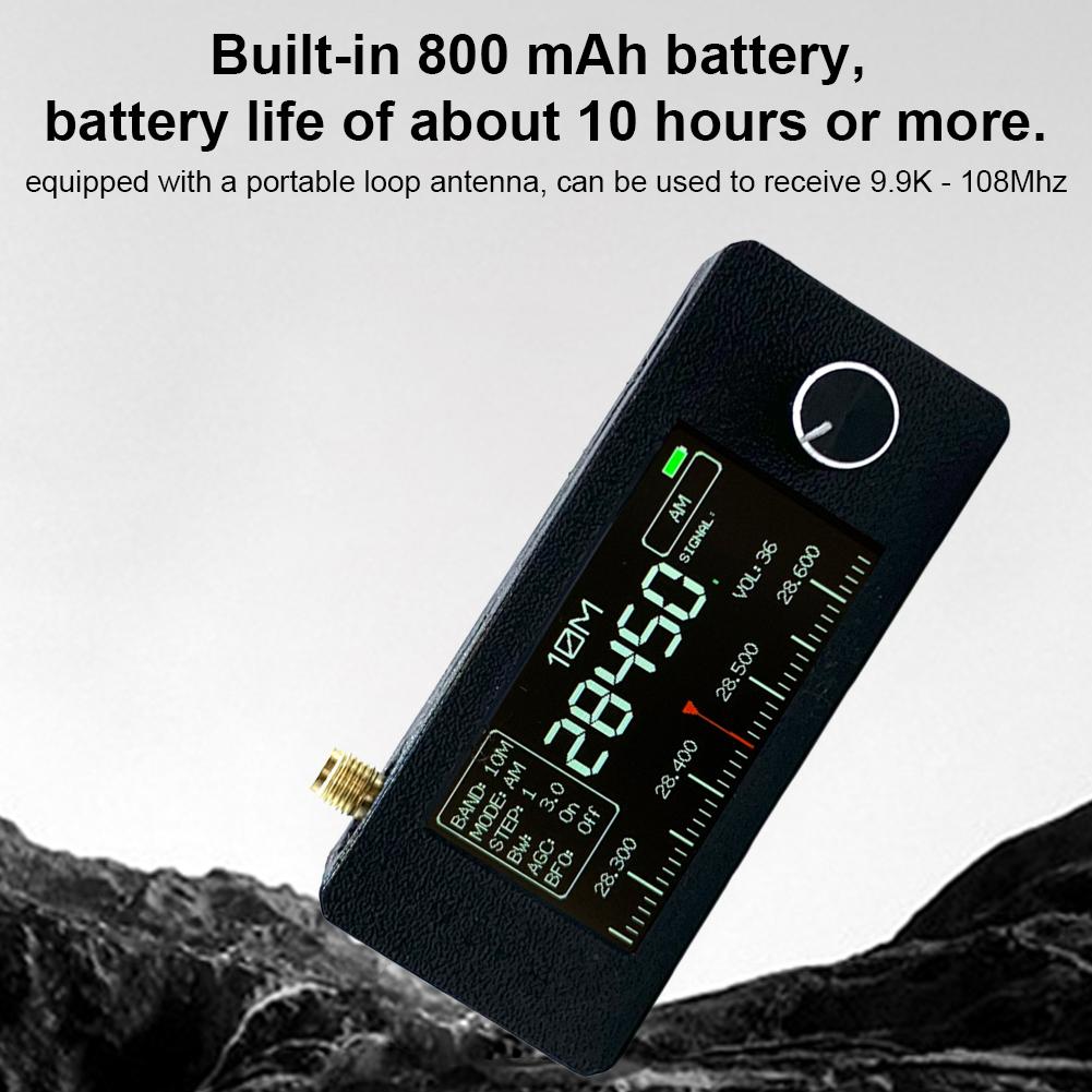 HF SW MW VHF Radio with Ring Antenna SI4732 0.5-108mhz Pocket Mini Radio LSB USB AM FM FM/AM Radio 1.9inch IPS Screen