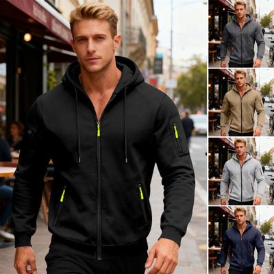 Pánská silná mikina na zip Teplá mikina s kapucí se zapínáním na zip a kapsami Podzimní zimní ležérní sportovní bunda do posilovny na každodenní pochůzky streetové oblečení