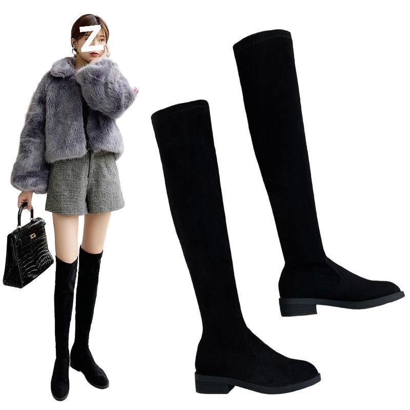 knee boots winter velvet new small elastic thin boots thick heel long boots high boots women