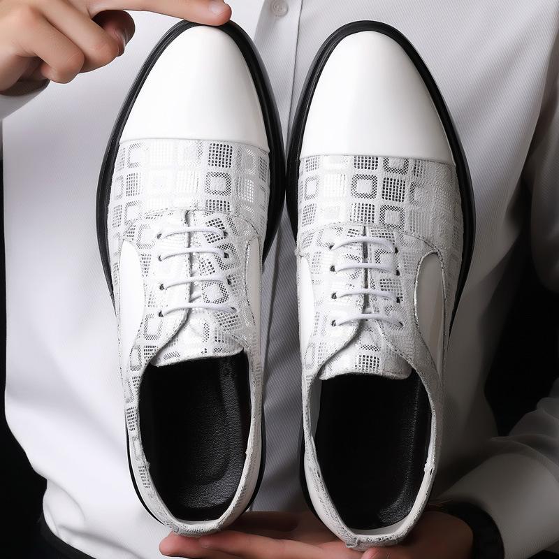 

New men s shoes business dress men s leather shoes Korean version lace-up pointed glossy youth versatile British trendy shoes 48