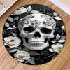 Luxury Soft Polyester Rug 3D Skull and Rose Round Non-Slip Area Rug Gothic Print for Bedroom Living Room Large Home Decoration