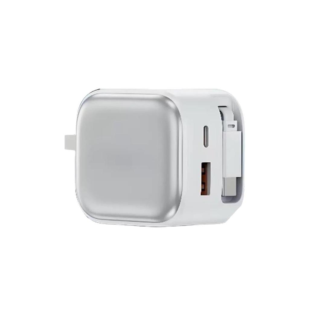 GaN Multi-Port Charger with Retractable Cable, Compatible with Apple 16