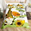 Cartoon Gnome Sunflower Duvet Cover King Queen Lovely Dwarf Flowers Bedding Set Yellow Floral Comforter Cover with 2 Pillowcase
