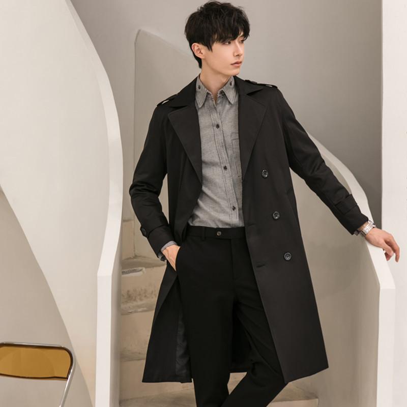 Men'S Trench Coat Long Spring And Autumn Korean Version Trendy New Handsome Casual With British Style Winter Coat Men
