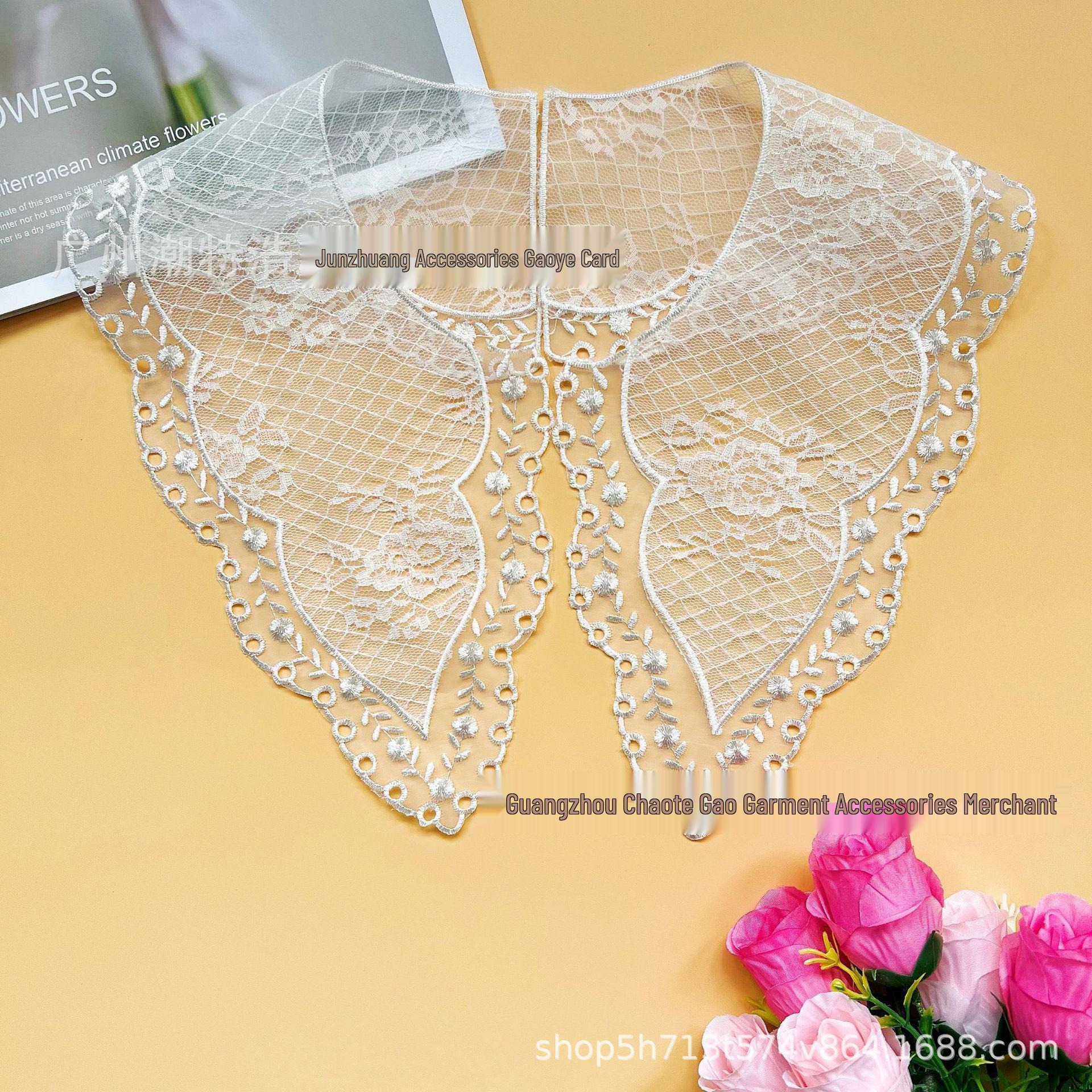 Korean Style White Lace Collar with Pearl Button Bow Tie