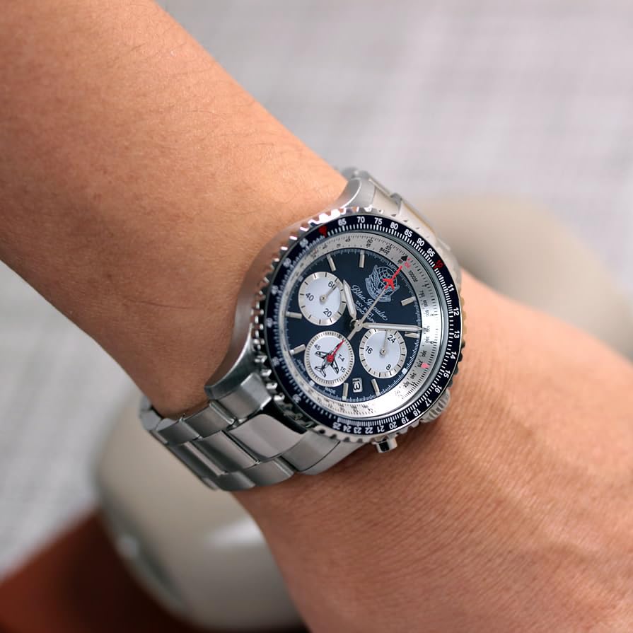 Blue Impulse Sky Pilot Chronograph Made in Official Emblem Navy Men's Watch, Japan, Product,