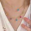 925 Silver Lucky Clover Four-Leaf Pendant Necklace for Women Colorful Flower Clavicle Chain Fine Jewelry Gifts
