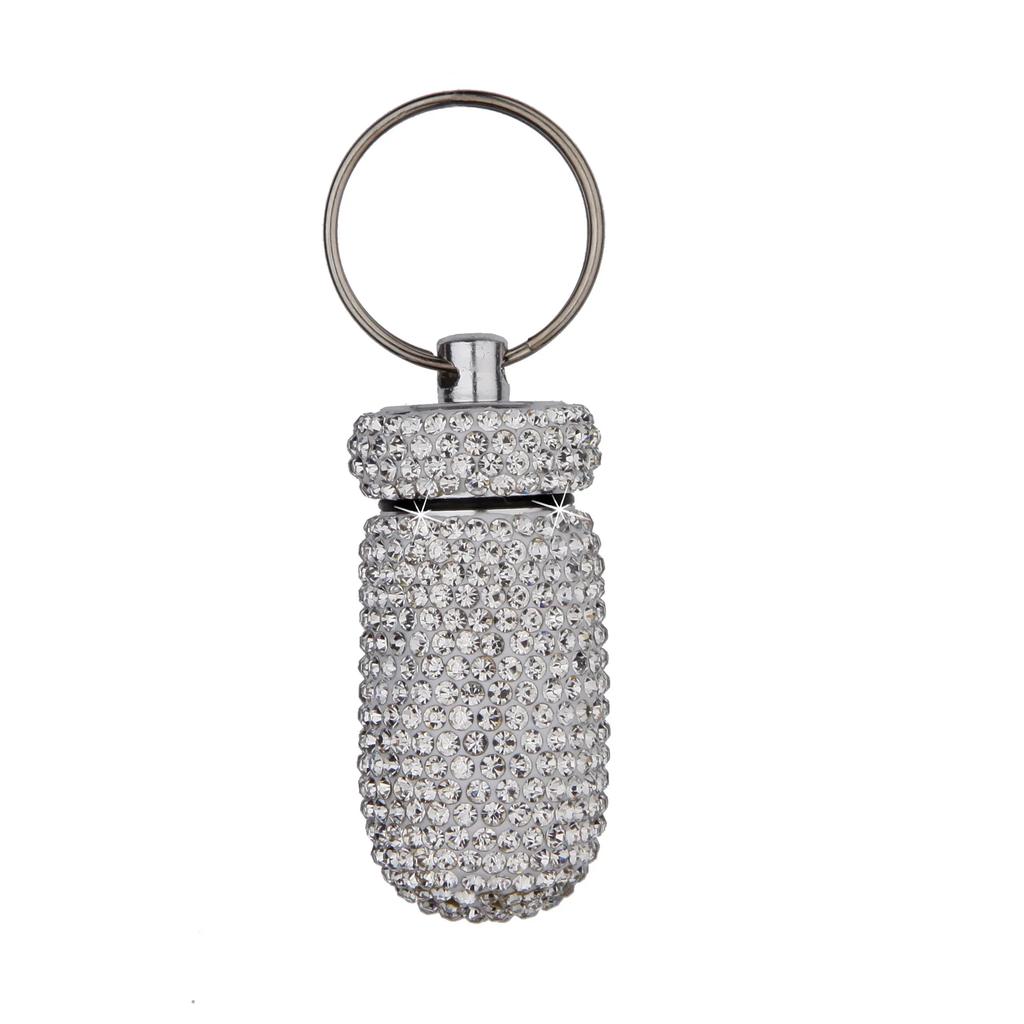 Bling Pill Container Portable Pill Bottle Case Waterproof Travel Medicine Box Crystal Mini Pill Holder Storage With Keychain