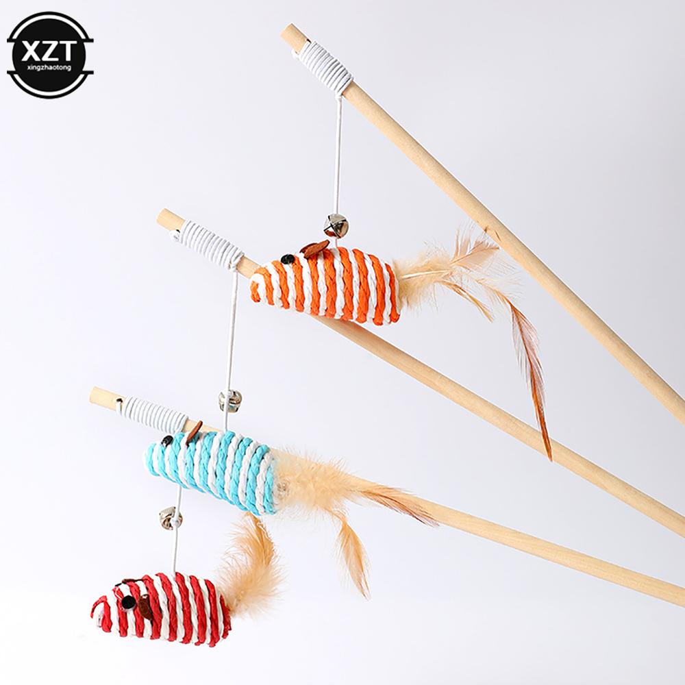 1pc Pet Cat Interactive Stick Feather Cat Stick Teaser Feather Toy Kitten Funny Colorful Rod Cat Wand Toys Wood Pet Cat Supplies